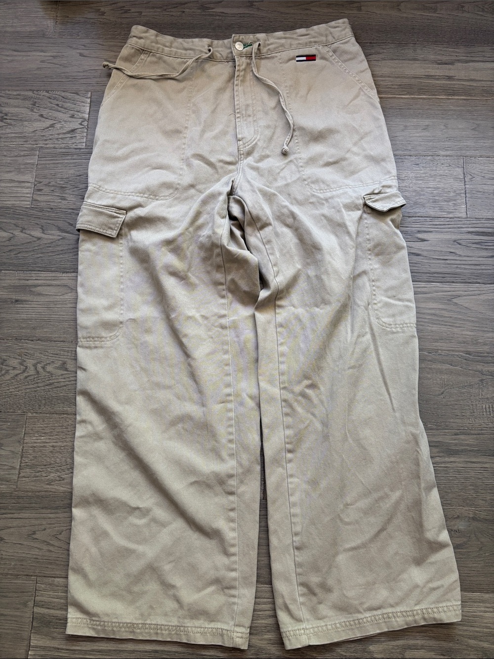 Tommy Hilfiger | Khaki Cargo Pants with Drawstring Waist Baggy Wide Leg 36/32